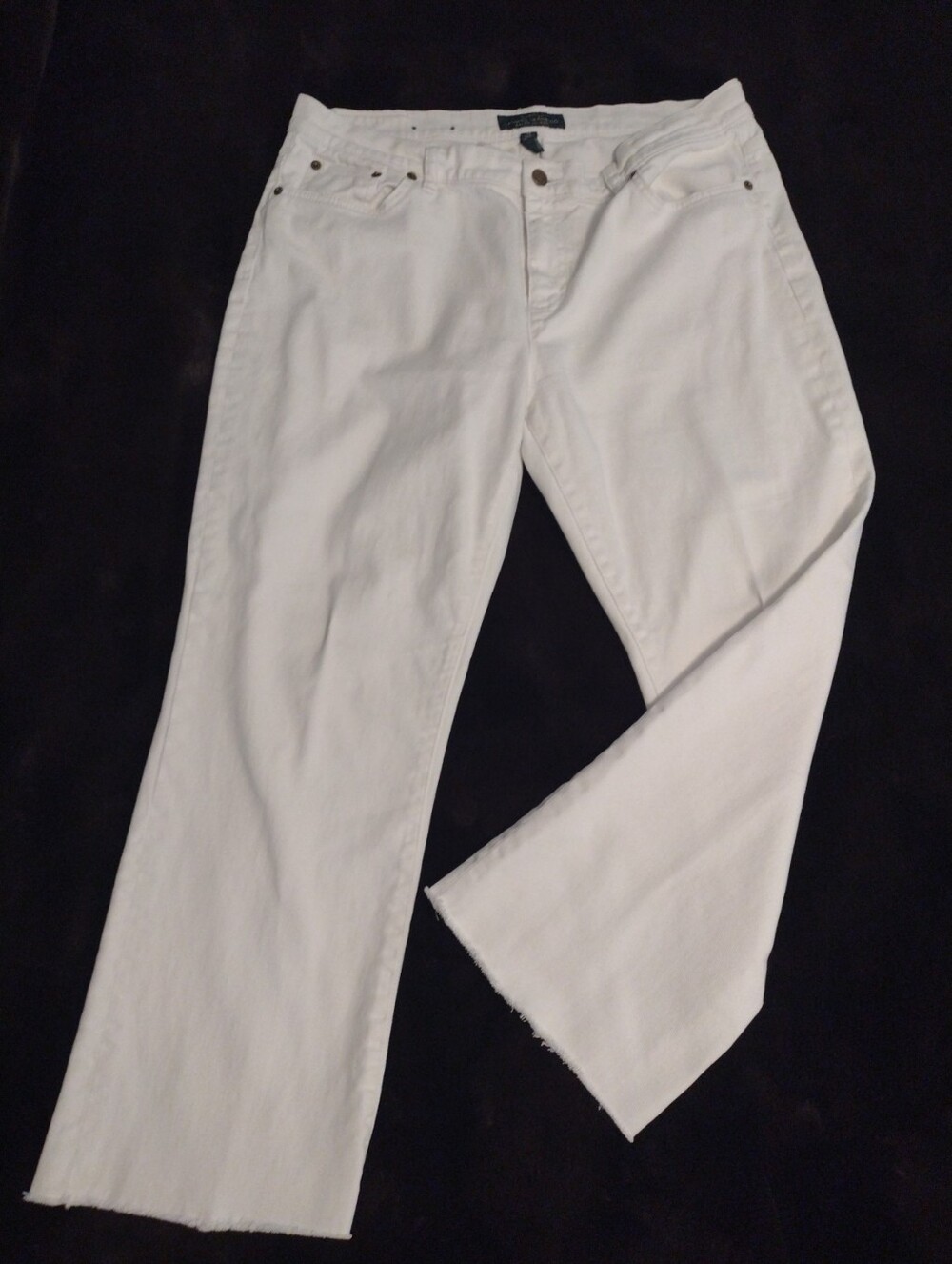 Lauren Jeans Co. Women's 14 Ralph Lauren White Jeans Frayed Hem Classic Straight